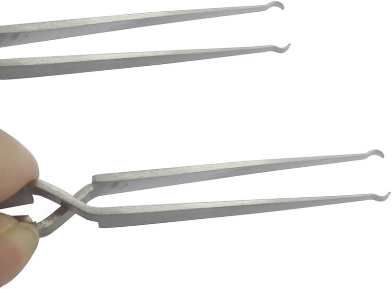 JUNLIXN Lock Pinning Cross Locking Tweezers & Straight Round Open Slot Stainless Steel for Locksmith Pinning & Rekeying Kit Self Locking Closing Locksmith Tools Lock Pin Tumbler Tweezers(2PCS) - Image 2